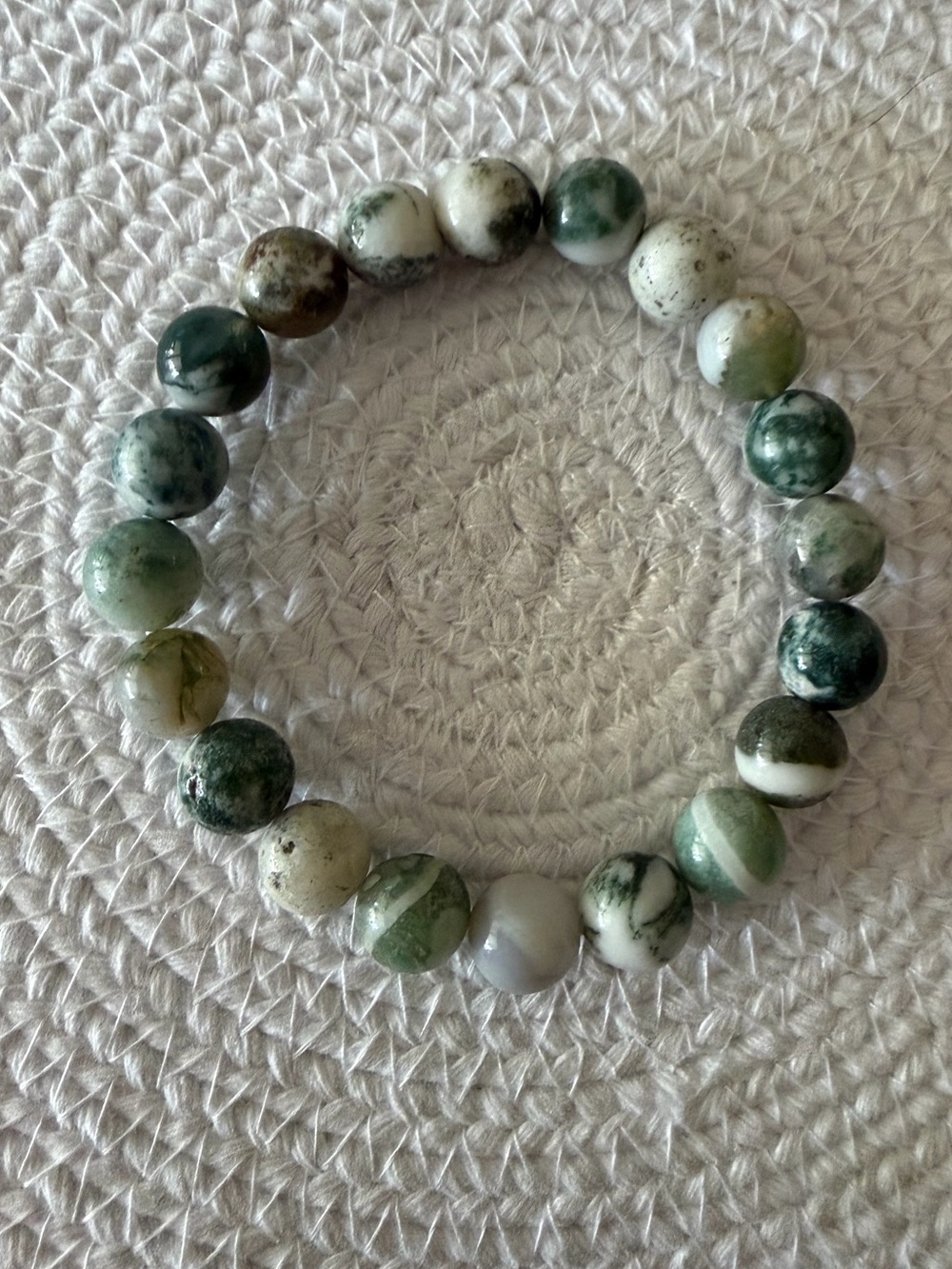 Green Moss Agate Stretch Bead Bracelet | Genuine Gemstone | Boho Stackable